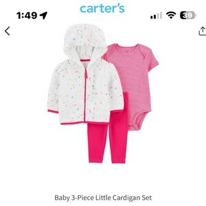 Carters baby three piece outfit cardigan set